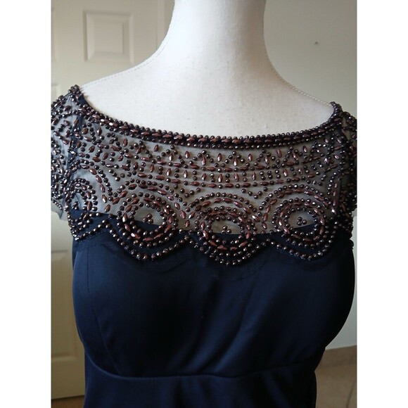 XSCAPE Womens Dress Dark Blue Navy part Riches beaded Zipper‎ Size 14 Cocktail - Picture 11 of 16